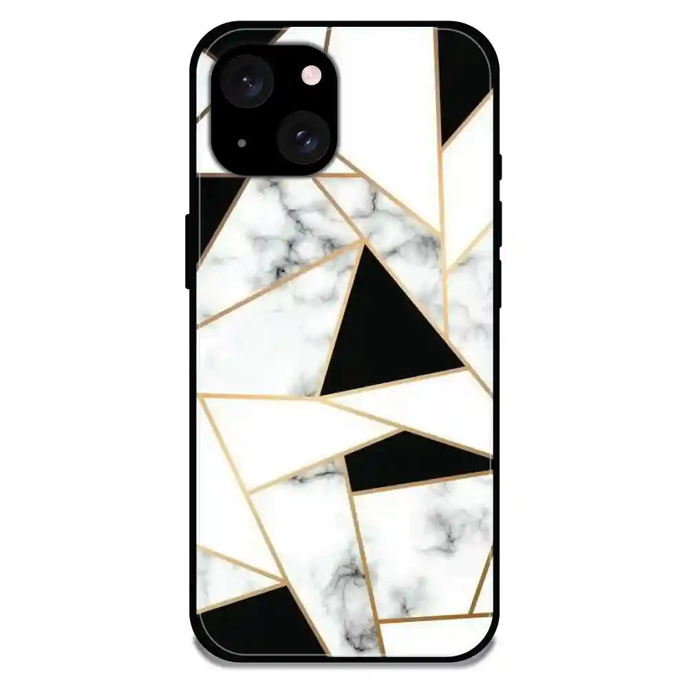 'Modern Marble Geometric - Glossy Metal Silicone Case For Apple iPhone 15 Plus