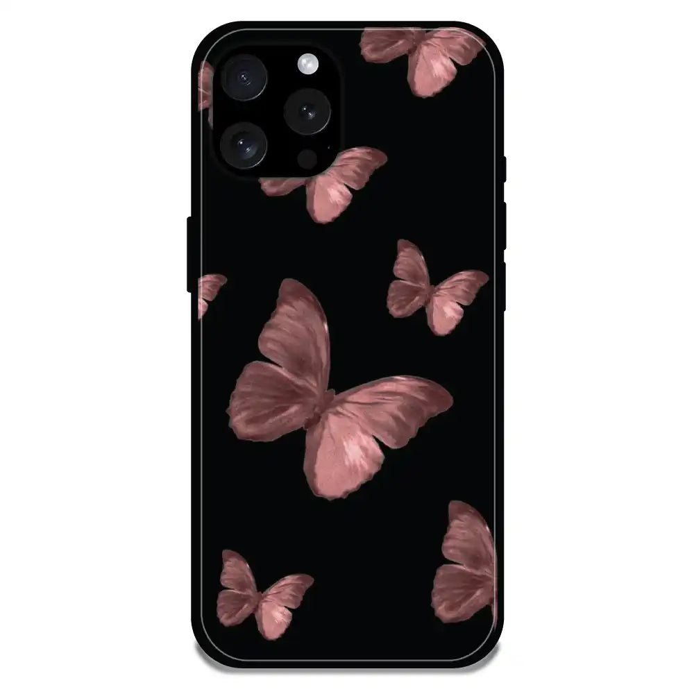 'Pink Butterflies - Glossy Metal Silicone Case For Apple iPhone 15 Pro