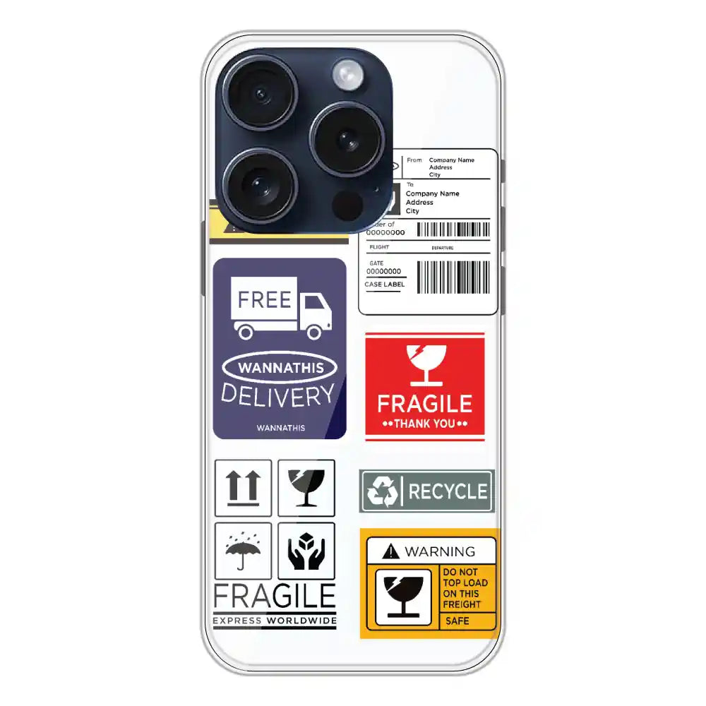 Caution Labels - Clear Printed Silicone Case For Apple iPhone 15 Pro