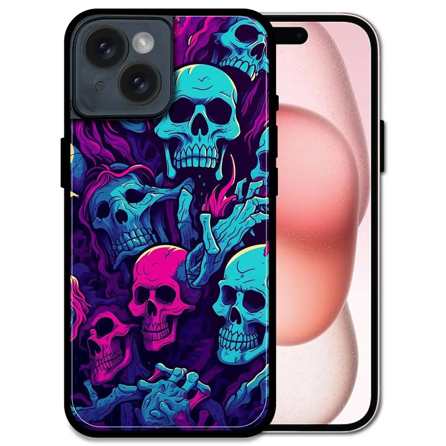 'Skull Glow - Glossy Metal Silicone Case For Apple iPhone 15