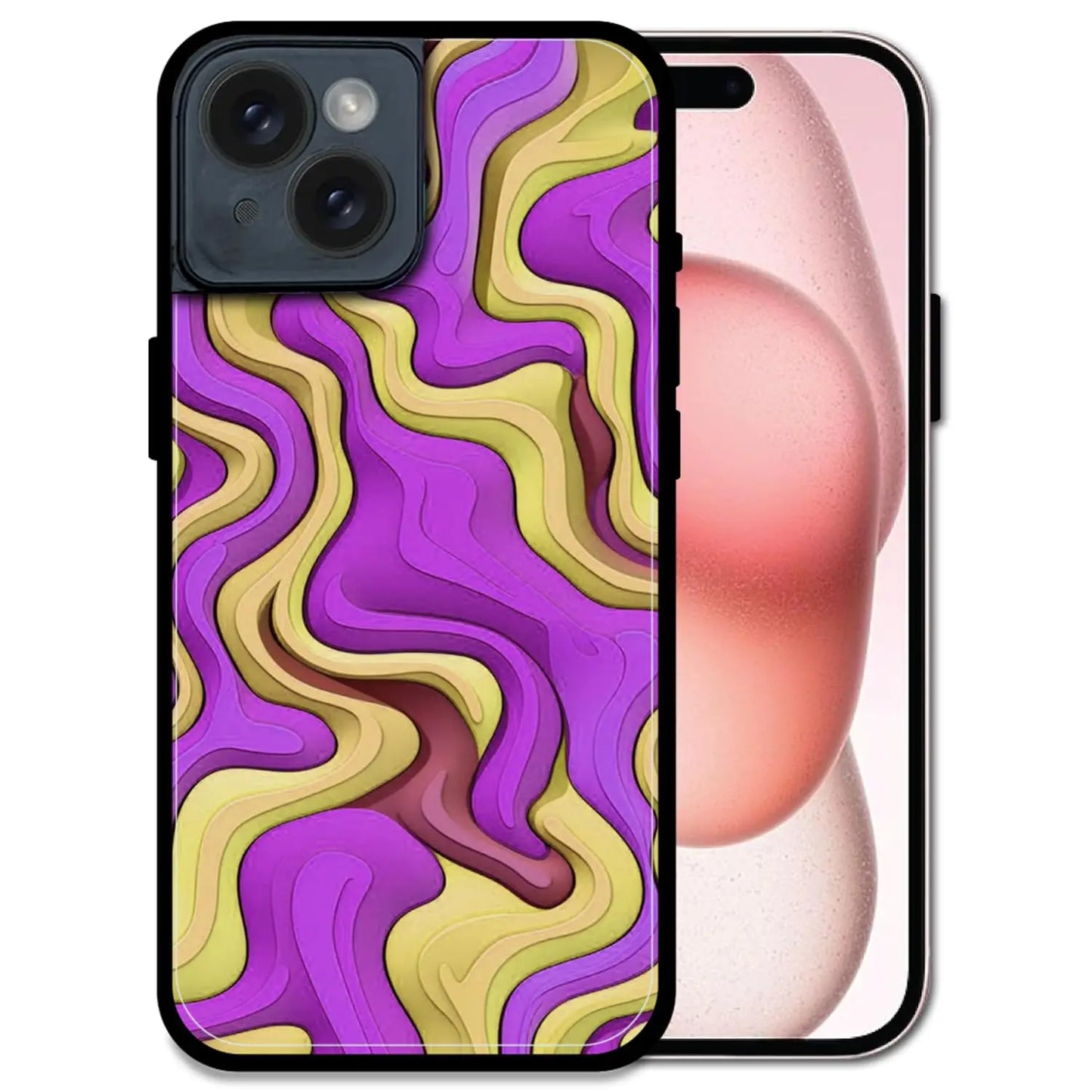'Wavy Swirl - Glossy Metal Silicone Case For Apple iPhone 15 Plus