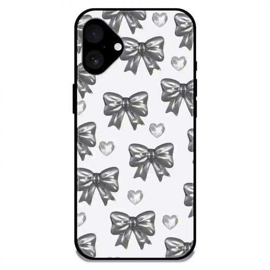 'Black Bows & Hearts - Glossy Metal Silicone Case For Apple iPhone 16