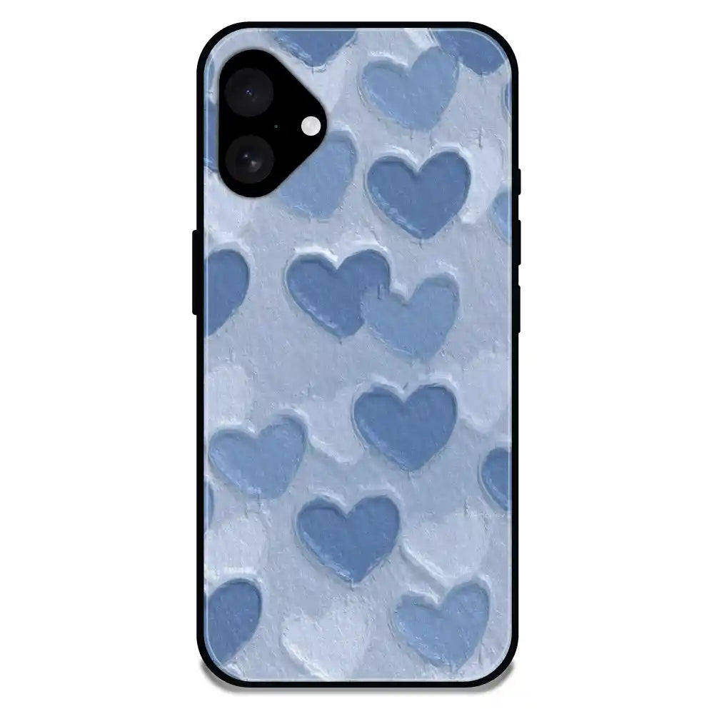 'Blue Whimsy Heart Pattern - Glossy Metal Silicone Case For Apple iPhone 16