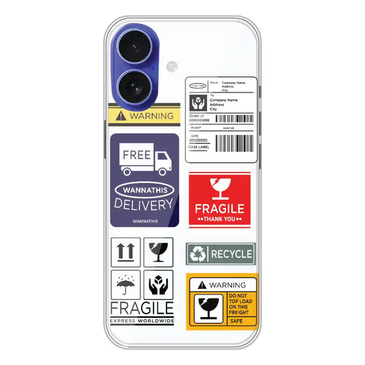Caution Labels - Clear Printed Silicone Case For Apple iPhone 16