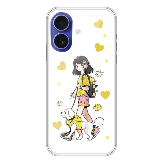 Yellow Girl And Dog - Clear Printed Silicone Case For Apple iPhone Models- Apple iPhone 16