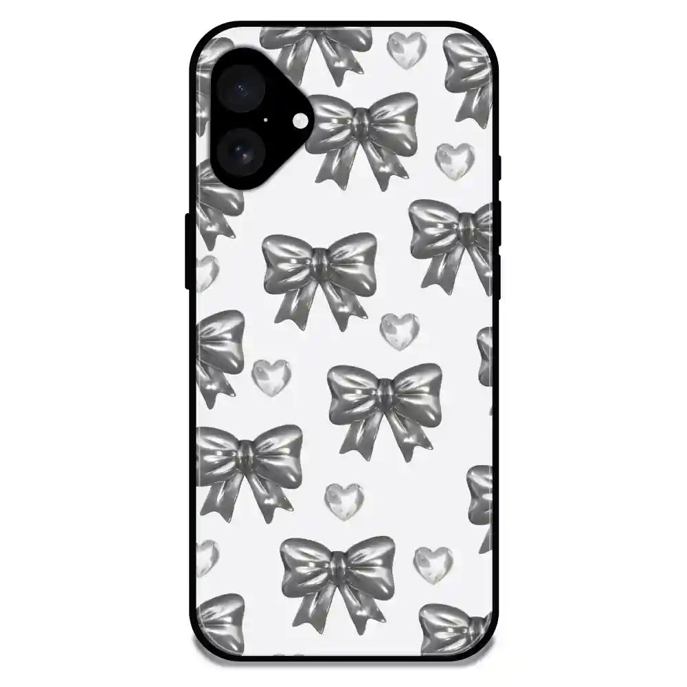'Black Bows & Hearts - Glossy Metal Silicone Case For Apple iPhone 16 Plus