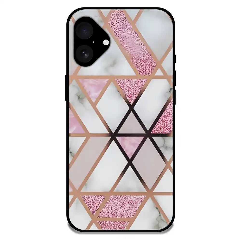 'Blush Prism Geometric - Glossy Metal Silicone Case For Apple iPhone 16 Plus