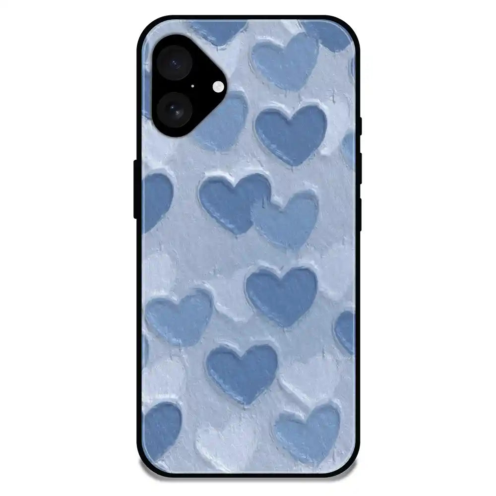 'Blue Whimsy Heart Pattern - Glossy Metal Silicone Case For Apple iPhone 16 Plus