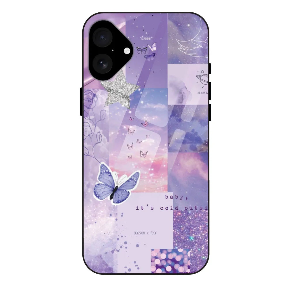 Violet Skies Collage - Glass Case For Apple iPhone 16 Plus