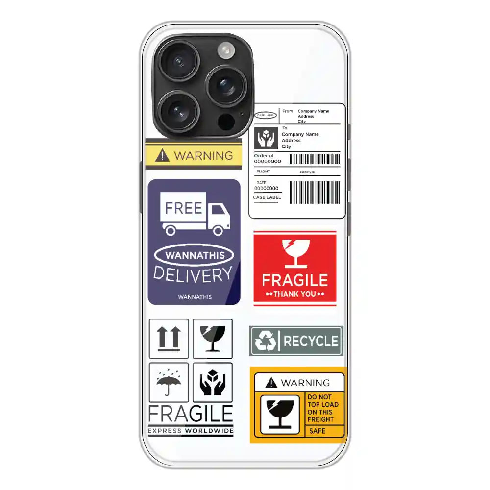 Caution Labels - Clear Printed Silicone Case For Apple iPhone 16 Pro Max