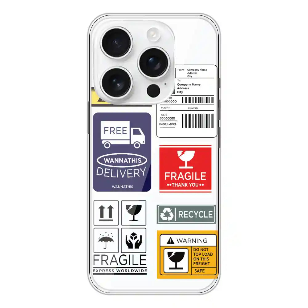 Caution Labels - Clear Printed Silicone Case For Apple iPhone 16 Pro