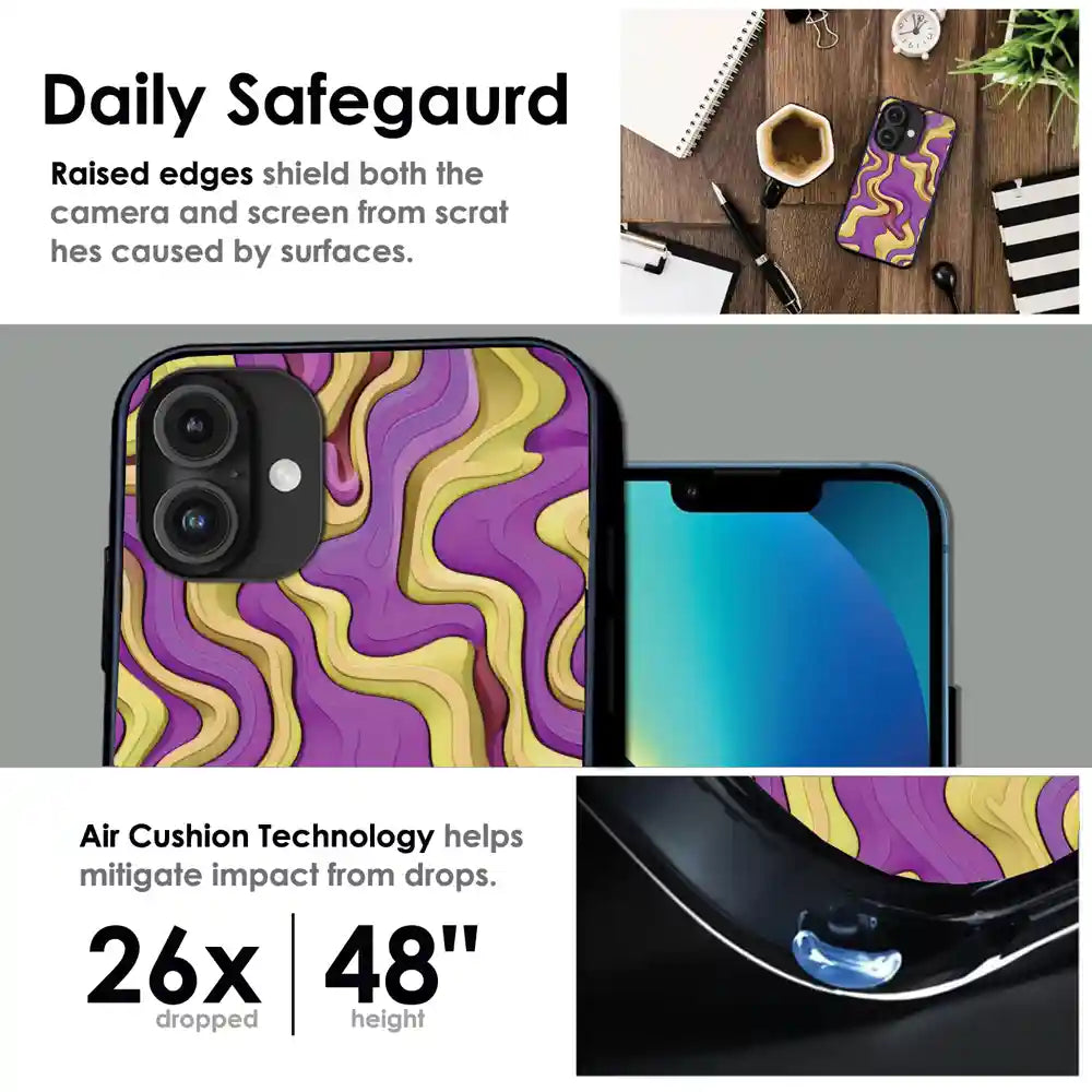 'Wavy Swirl - Glossy Metal Silicone Case For Apple iPhone Infographic