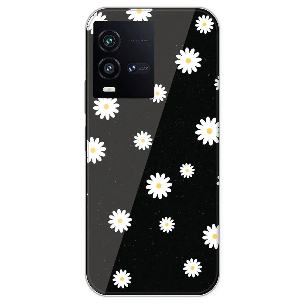 White And Black Flower - Printed Silicone Case For IQOO 10
