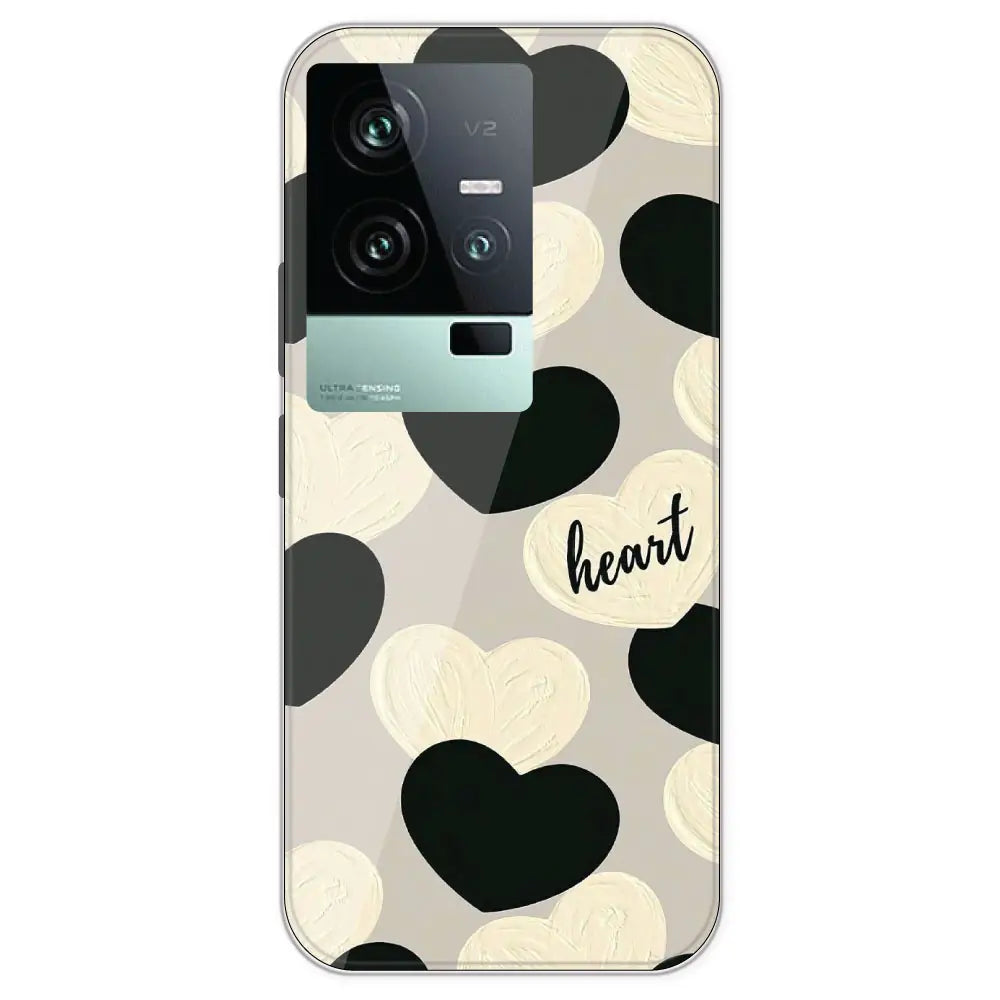 Black And White Heart - Printed Silicone Case For IQOO 11