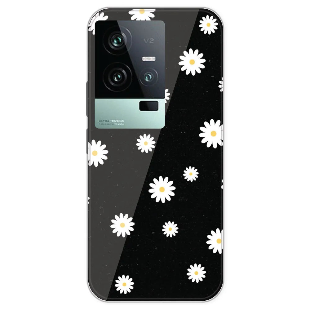 White And Black Flower - Printed Silicone Case For IQOO 11