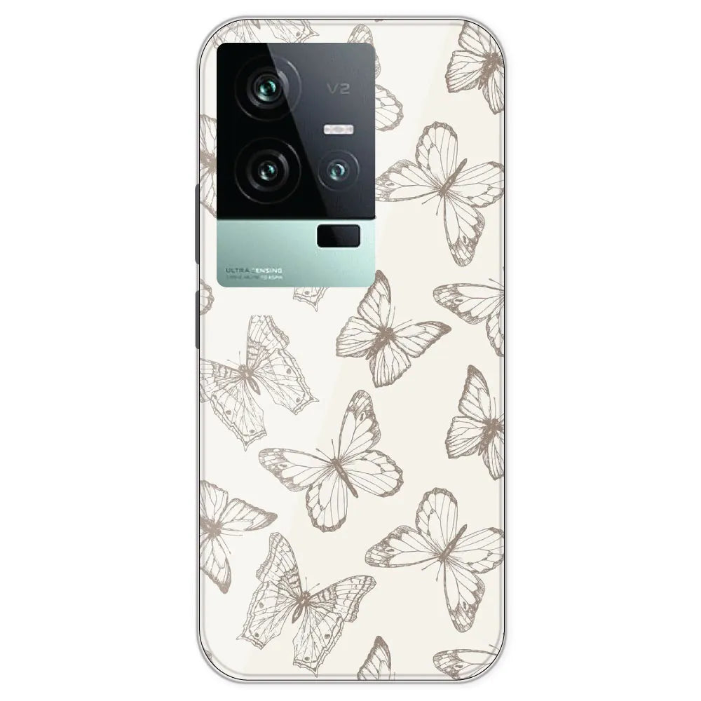 White Butterflies - Printed Silicone Case For IQOO 11