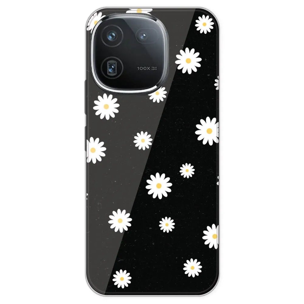 White And Black Flower - Printed Silicone Case For IQOO 12