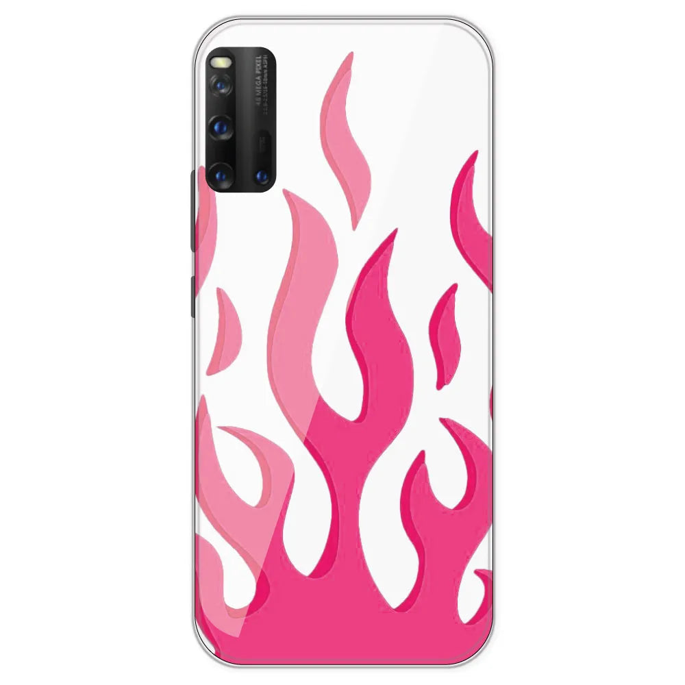 Pink Flames - Clear Printed Silicone Case For iQOO 3