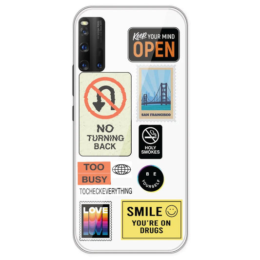 Retro Labels - Clear Printed Silicone Case For IQOO 3