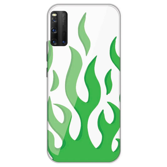 Green Flames - Clear Printed Silicone Case For IQOO 3