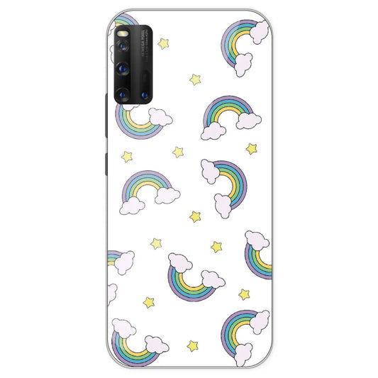 Rainbow With Clouds - Clear Printed Silicone Case For IQOO 3