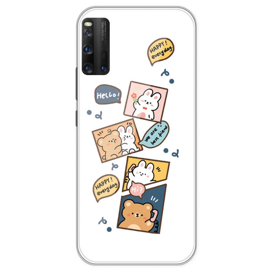 Happy Rabit And Bear - Clear Printed Silicone Case For IQOO 3