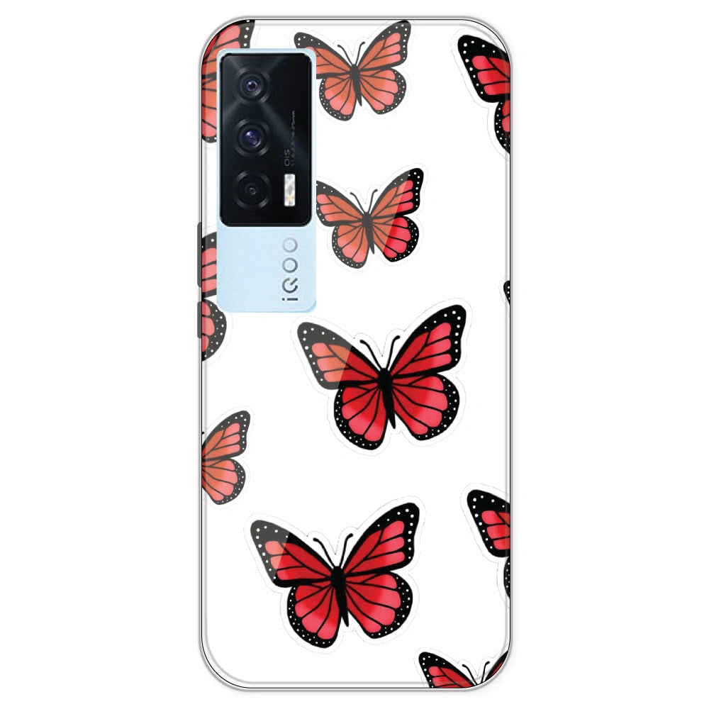 Red Butterfly - Clear Printed Silicone Case For IQOO 7