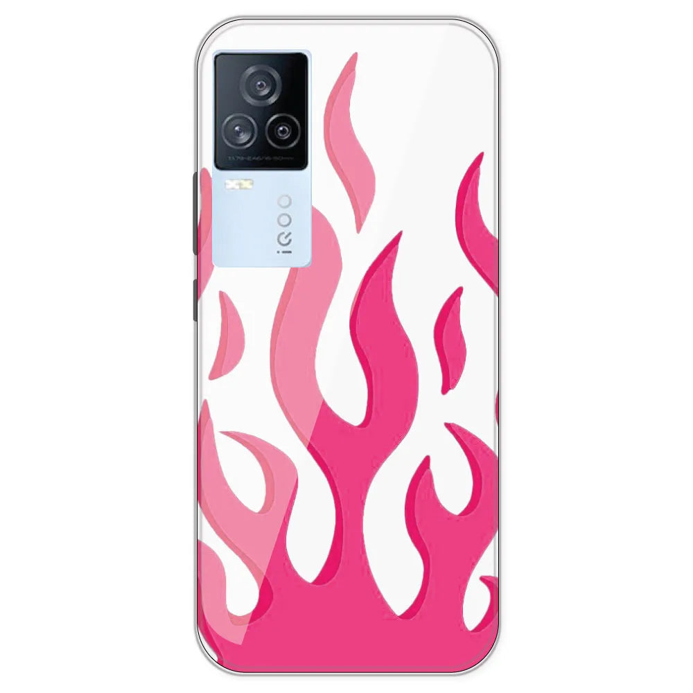 Pink Flames - Clear Printed Silicone Case For iQOO 7 Legend