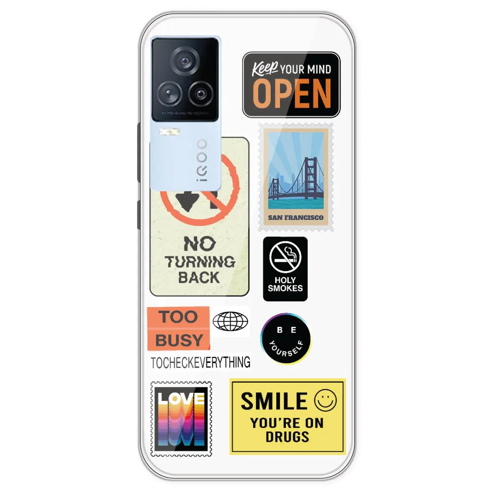 Retro Labels - Clear Printed Silicone Case For IQOO 7 Legend