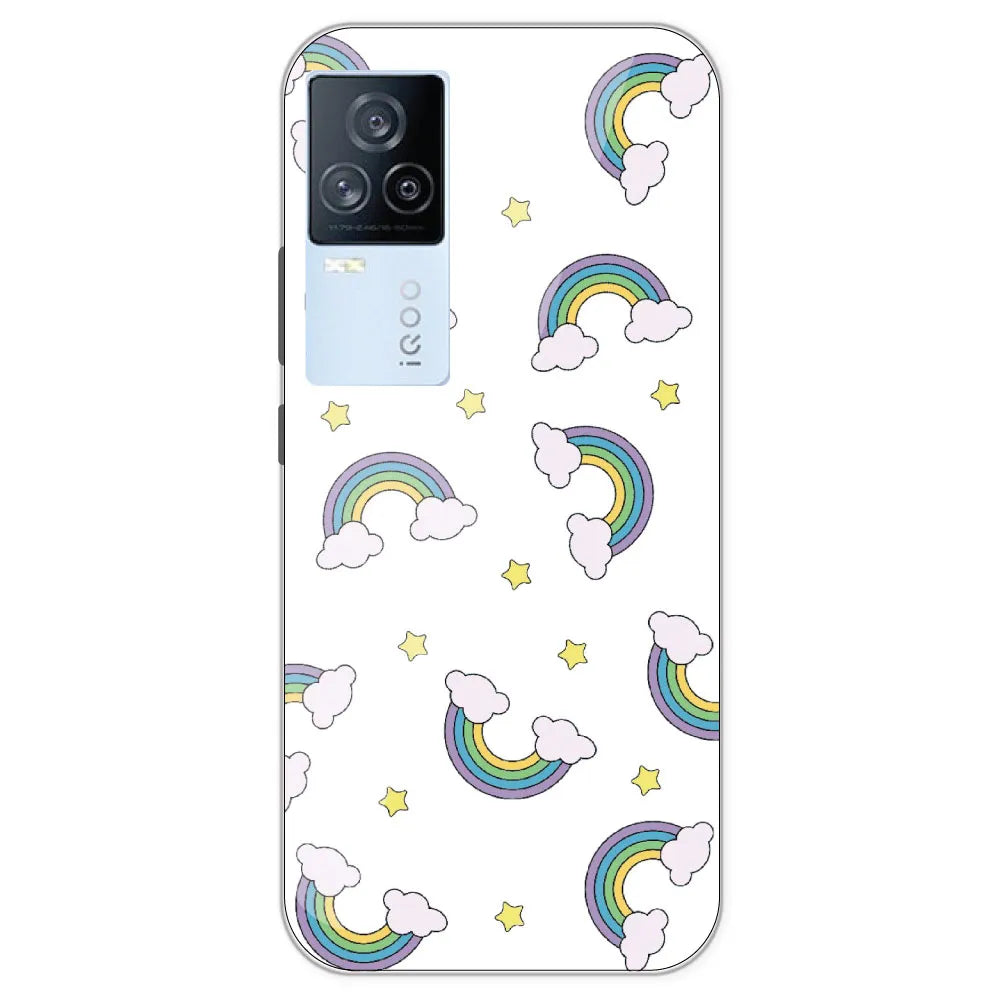 Rainbow With Clouds - Clear Printed Silicone Case For IQOO 7 Legend