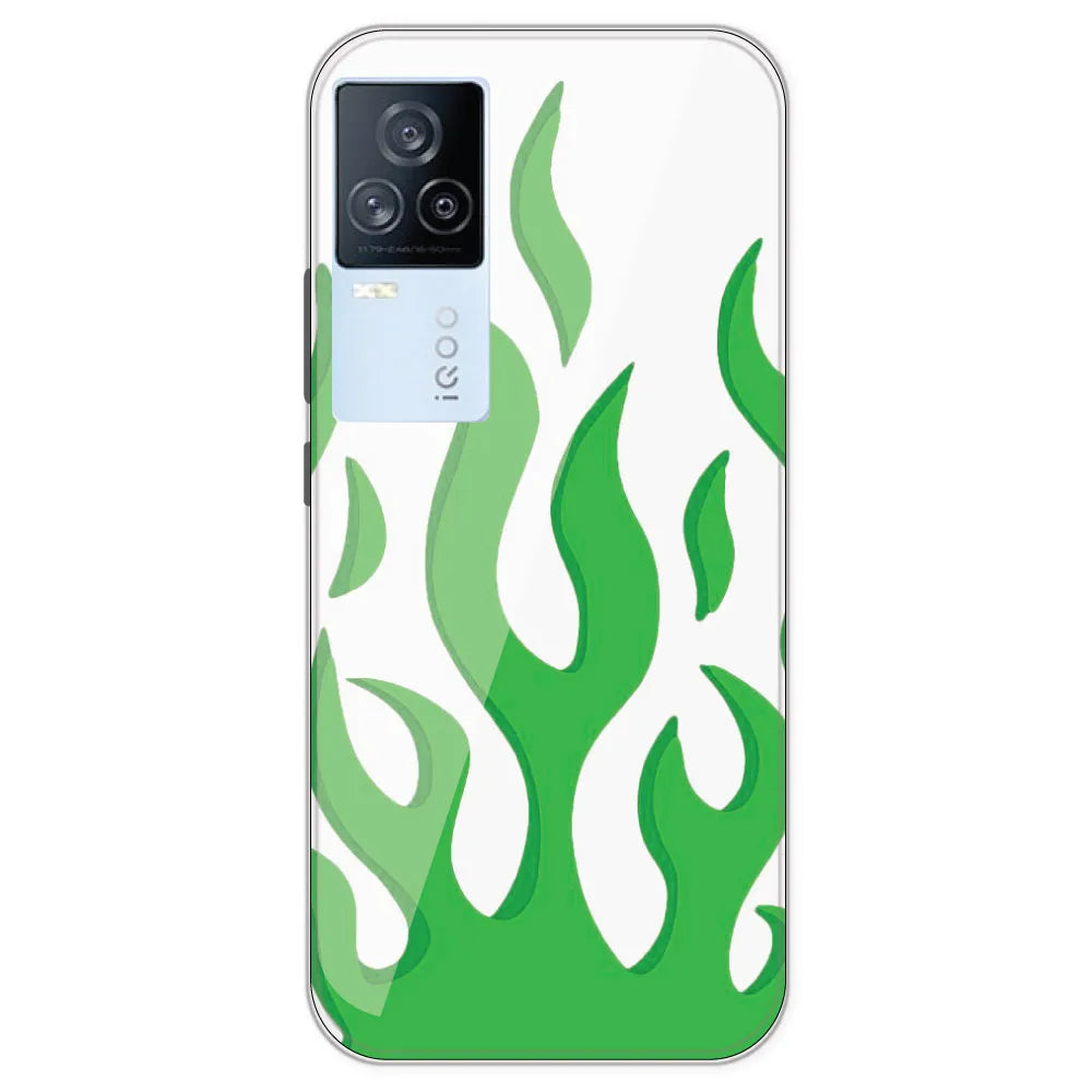 Green Flames - Clear Printed Silicone Case For IQOO 7 Legend