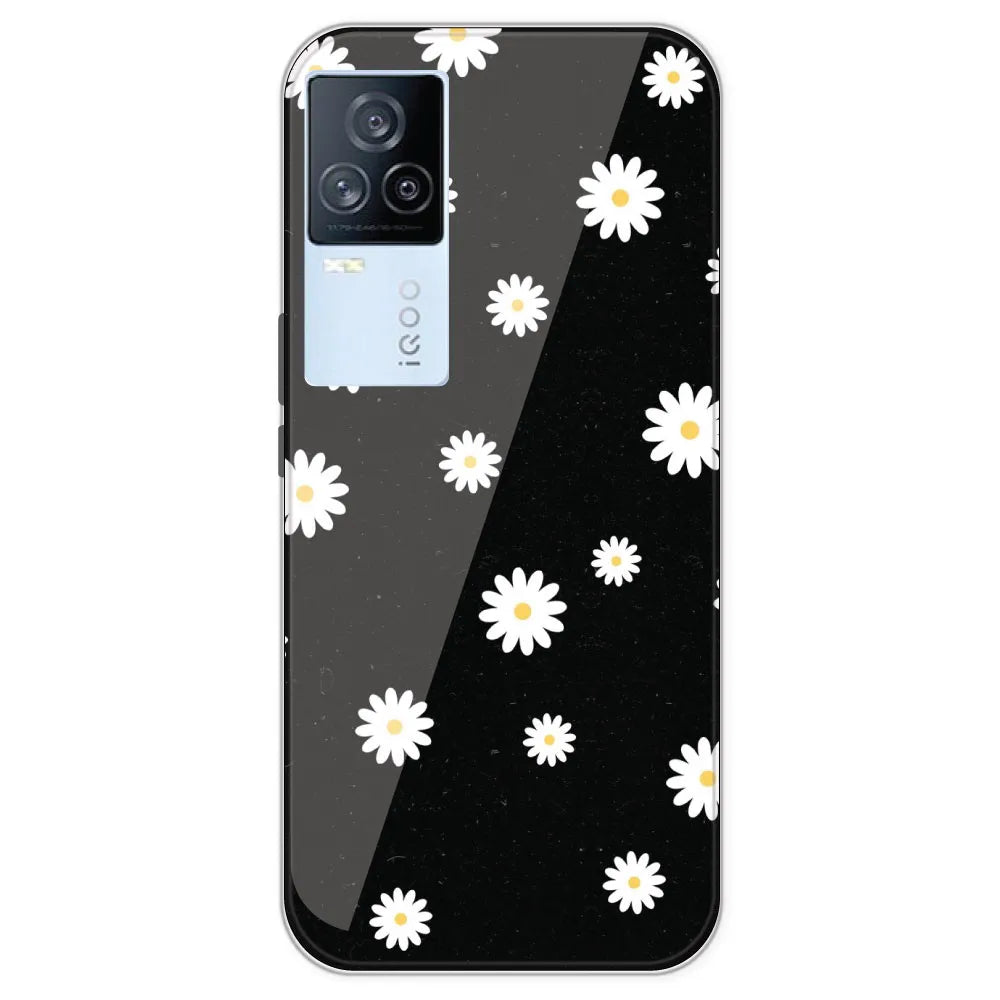 White And Black Flower - Printed Silicone Case For IQOO 7 Legend
