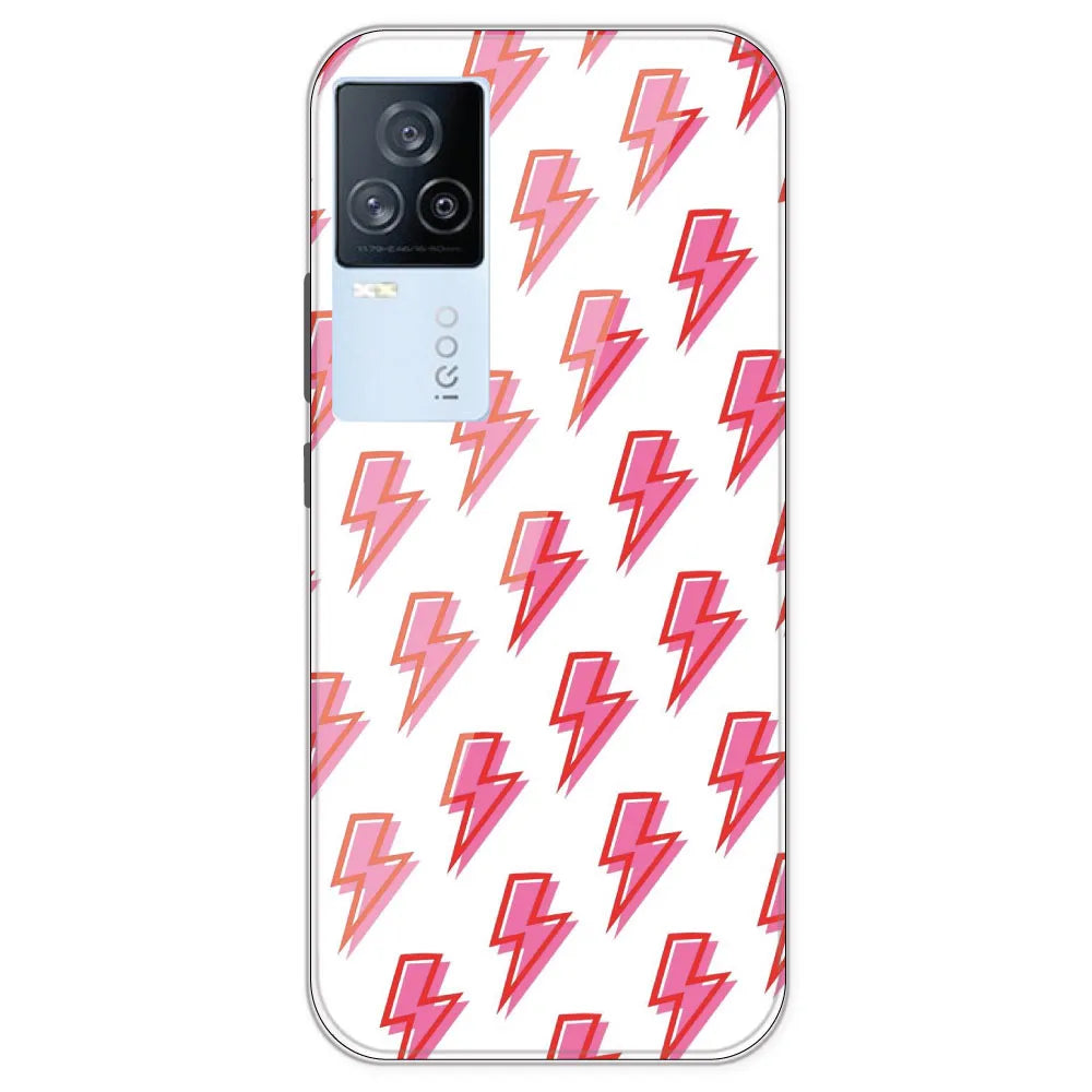 Pink Lightning Bolts - Clear Printed Silicone Case For IQOO 7 Legend