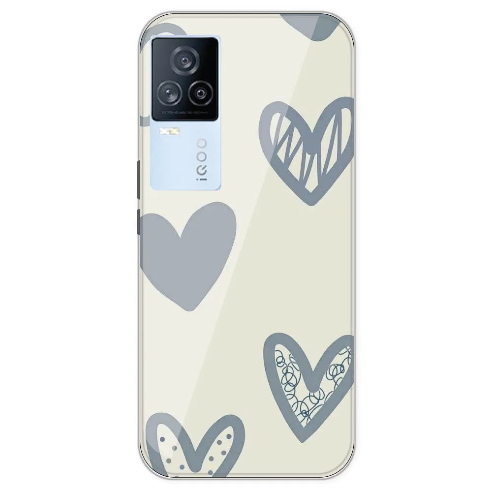 Light Blue Hearts - Printed Silicone Case For IQOO 7 Legend