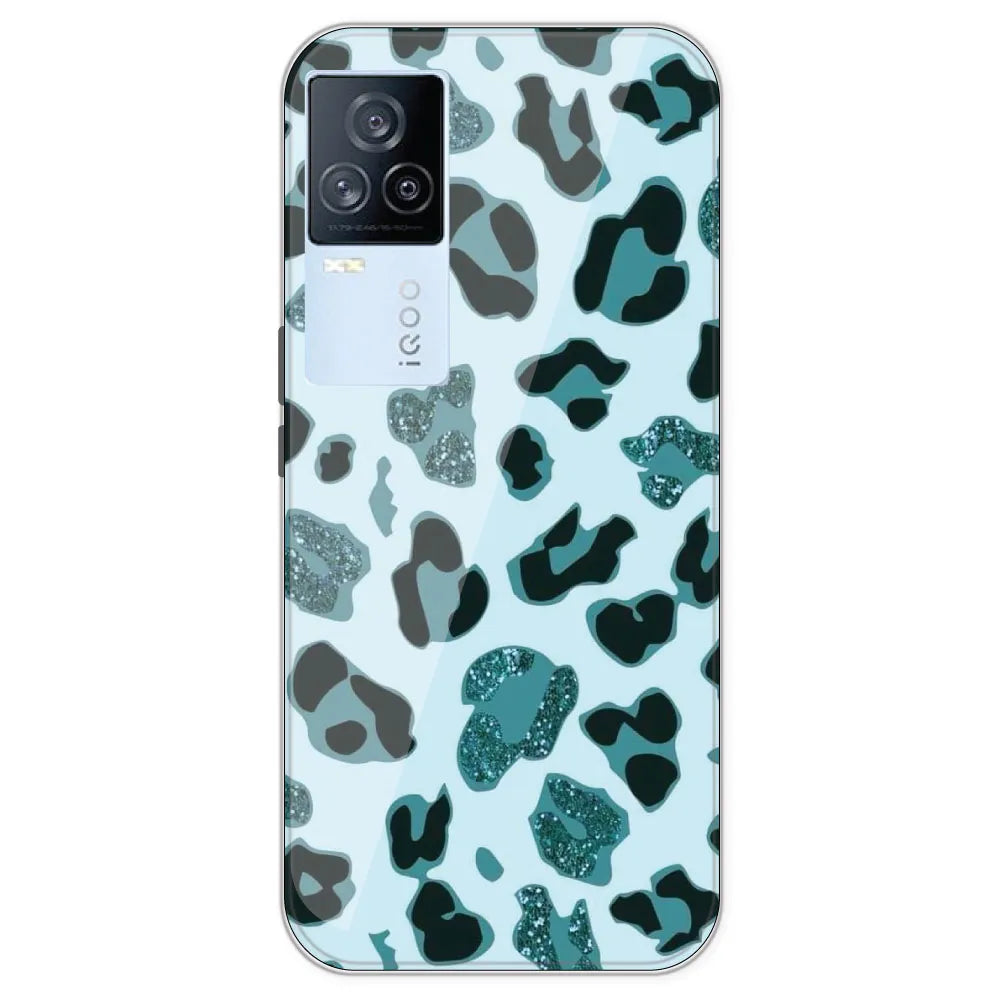 Blue Leopard Glitter Print - Printed Silicone Case For IQOO 7 Legend