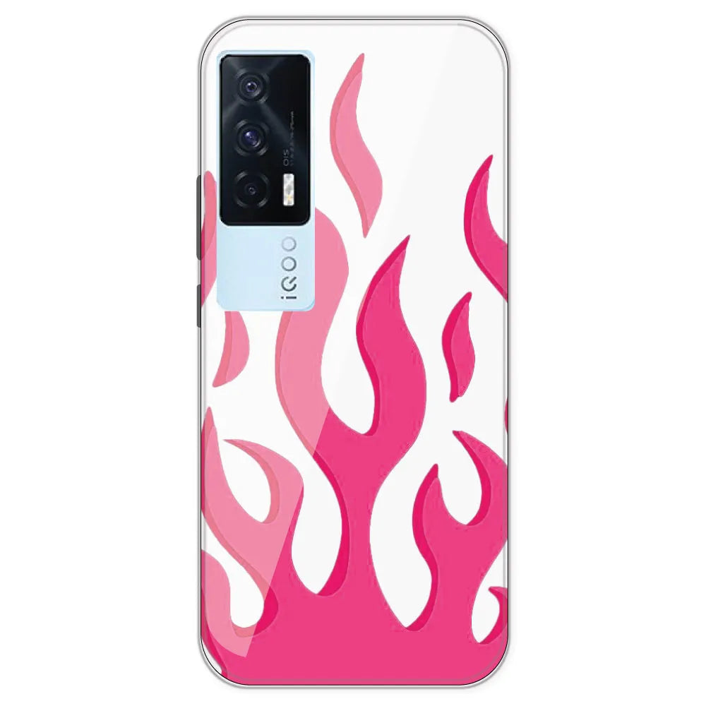 Pink Flames - Clear Printed Silicone Case For iQOO 7