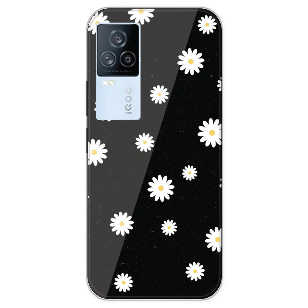 White And Black Flower - Printed Silicone Case For IQOO 7 Legend