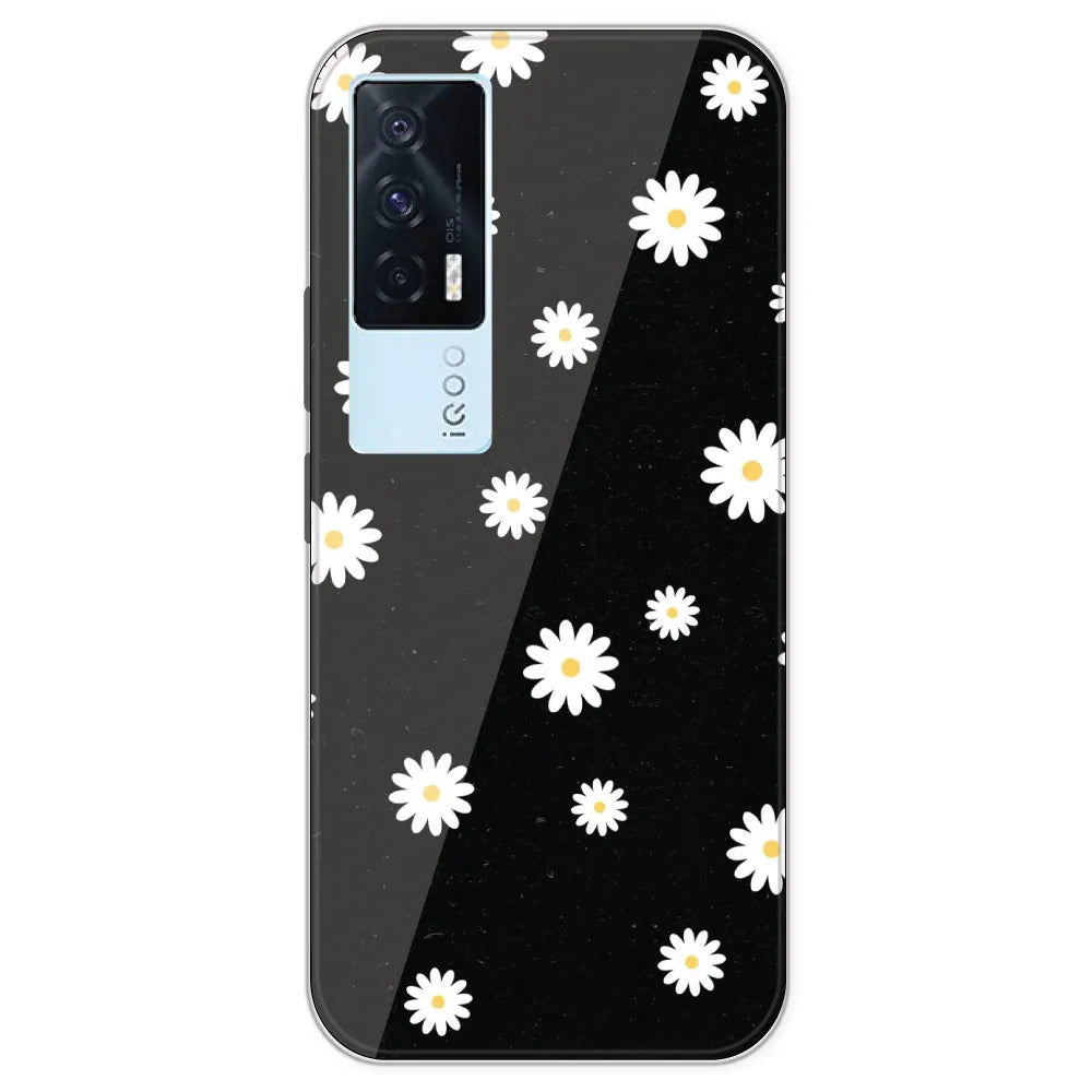 White And Black Flower - Printed Silicone Case For IQOO 7