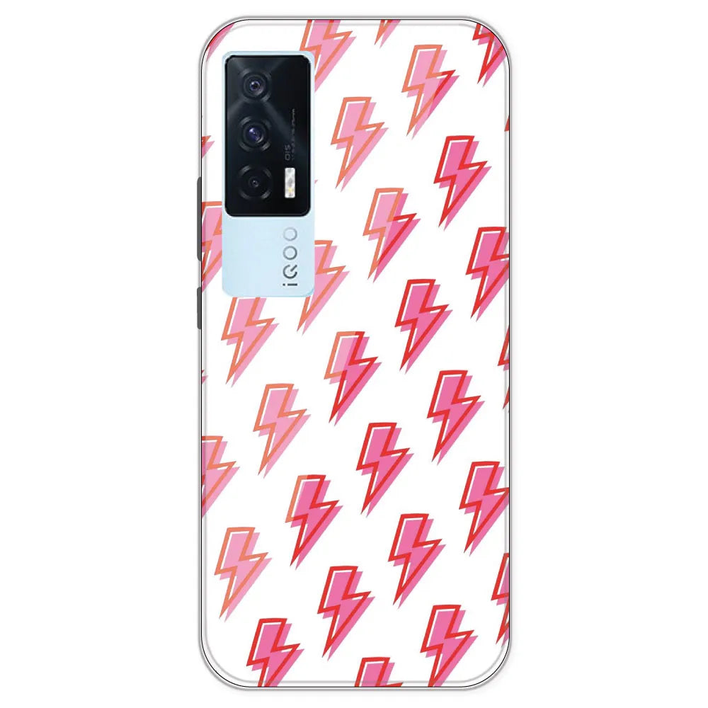 Pink Lightning Bolts - Clear Printed Silicone Case For IQOO 7