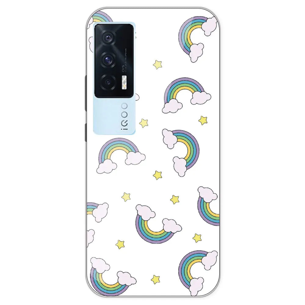 Rainbow With Clouds - Clear Printed Silicone Case For IQOO 7