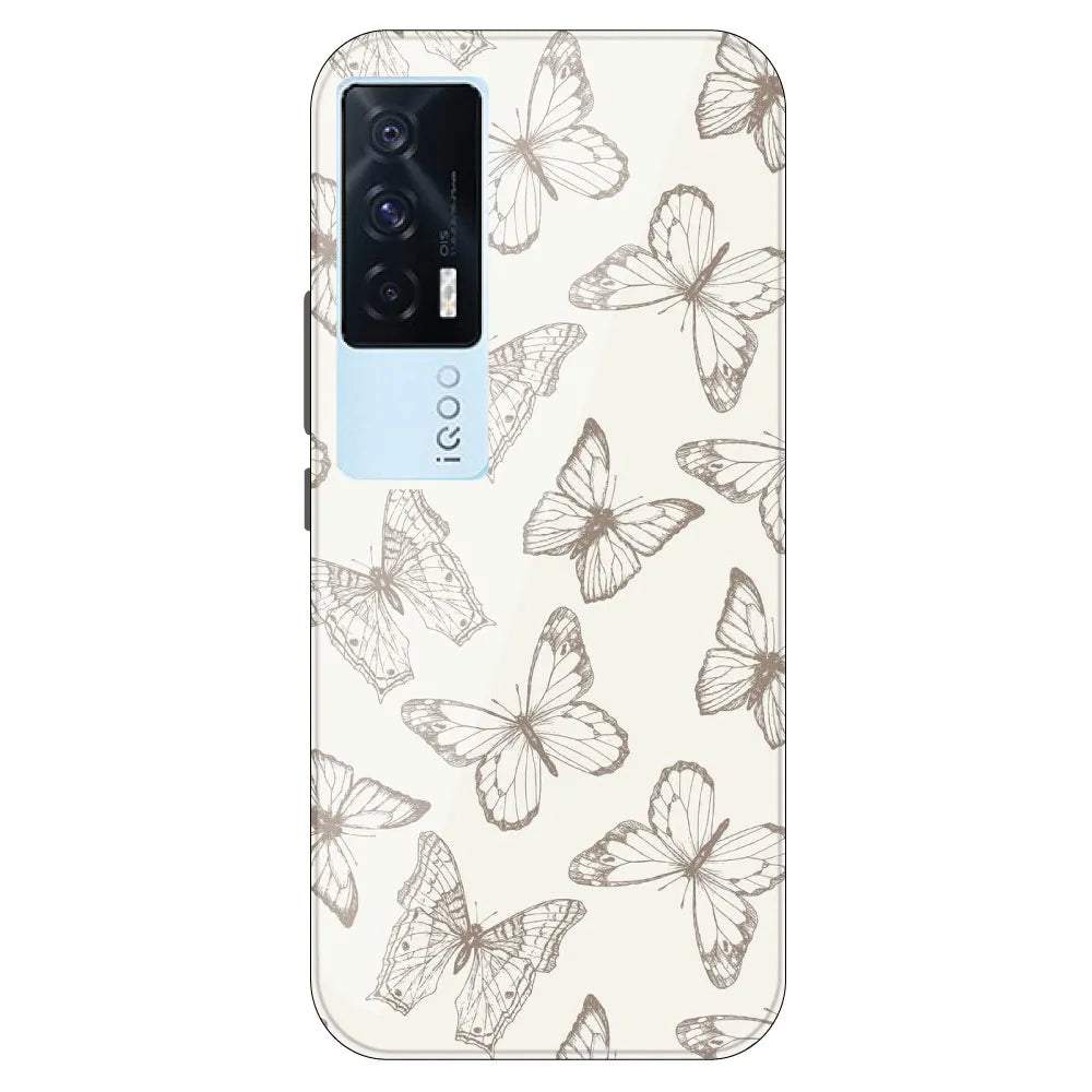 White Butterflies - Printed Silicone Case For IQOO 7