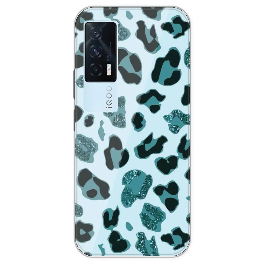 Blue Leopard Glitter Print - Printed Silicone Case For IQOO 7