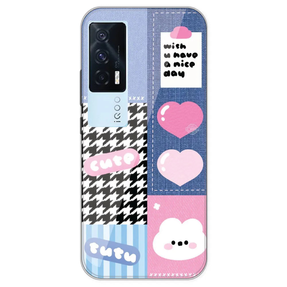 Cute Pink Bear Collage - Printed Silicone Case For IQOO 7