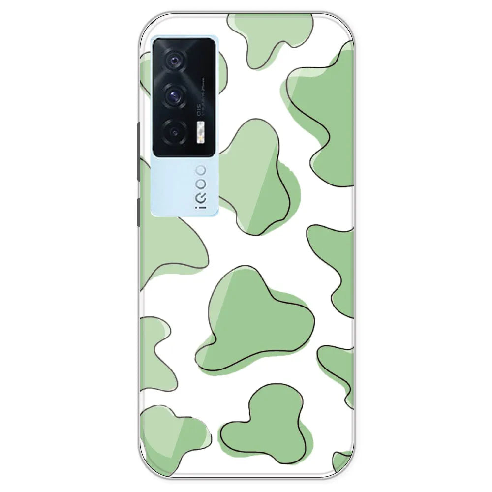 Green Cow Print - Clear Printed Silicone Case For IQOO 7