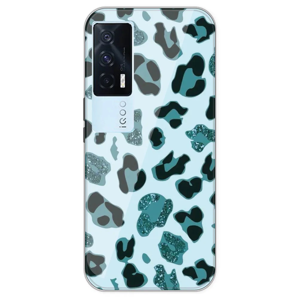 Blue Leopard Glitter Print - Printed Silicone Case For IQOO 7