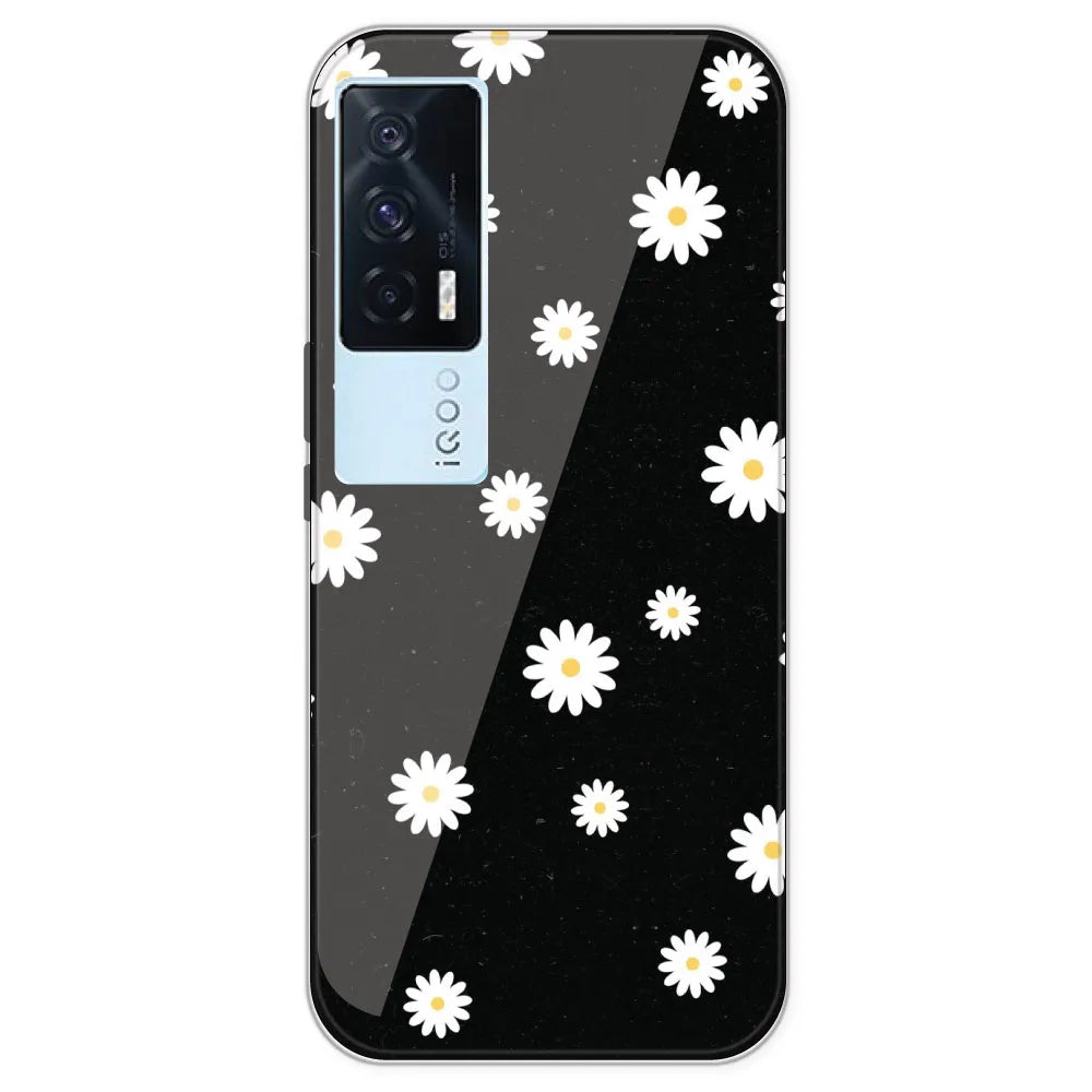 White And Black Flower - Printed Silicone Case For IQOO 7