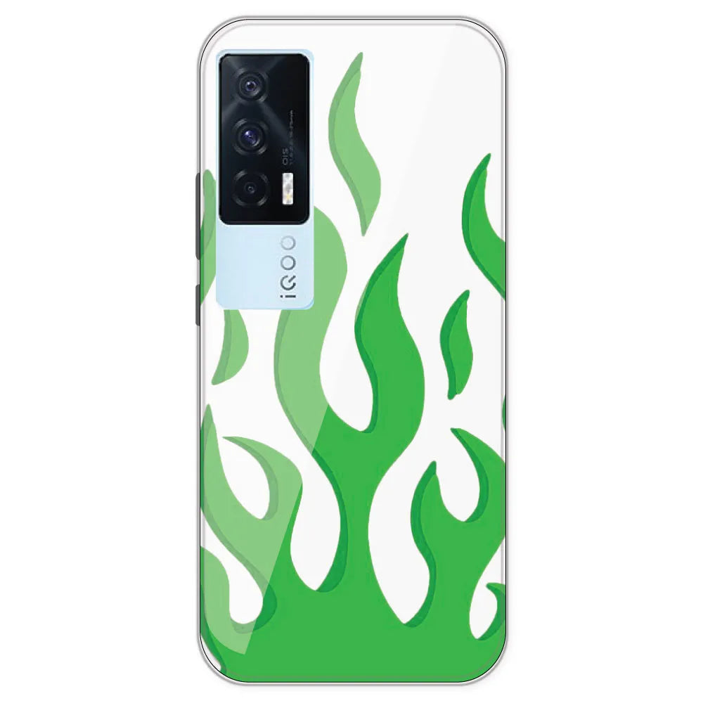 Green Flames - Clear Printed Silicone Case For IQOO 7