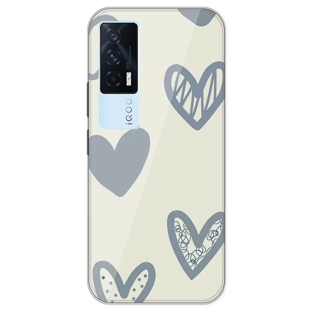 Light Blue Hearts - Printed Silicone Case For IQOO 7
