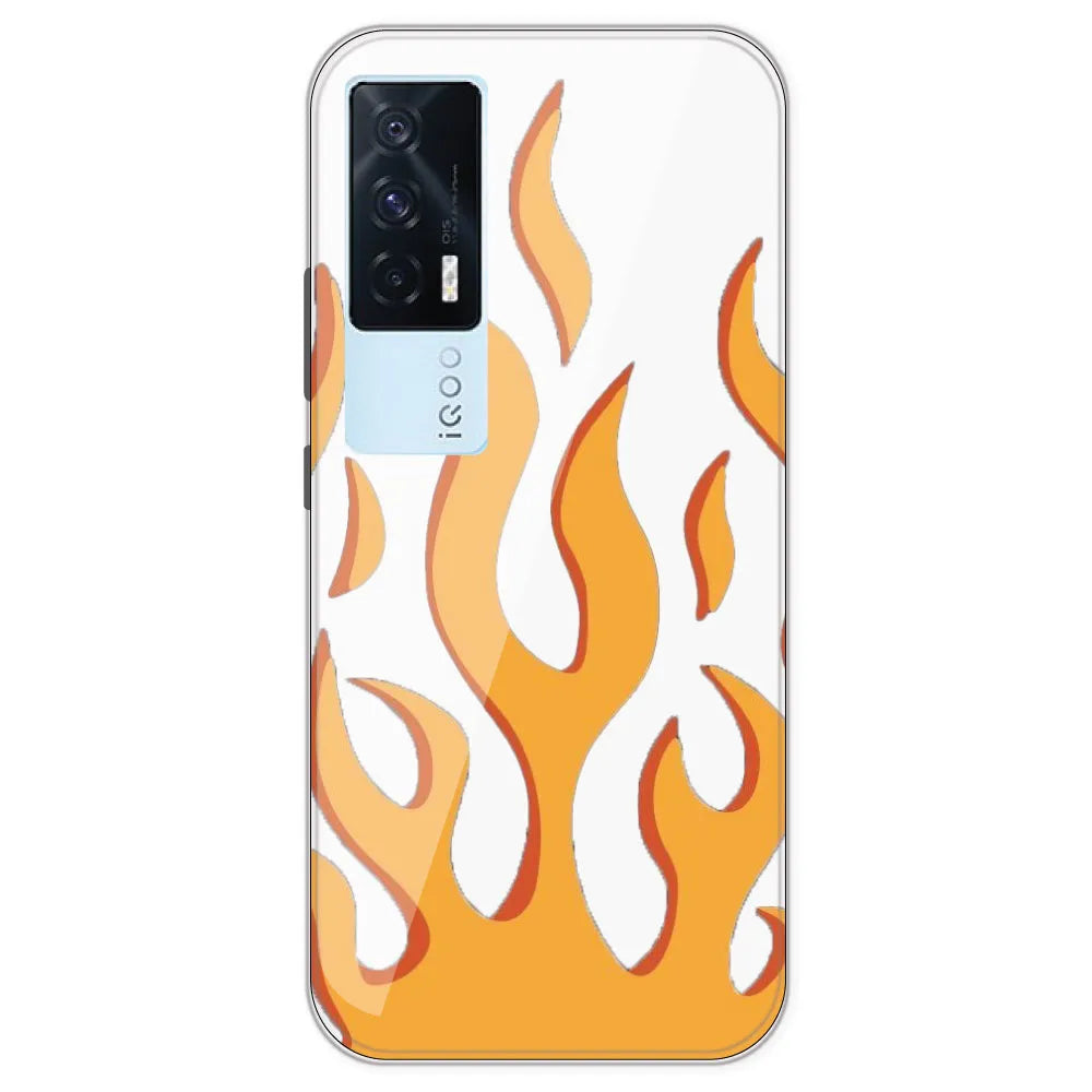 Orange Flames - Clear Printed Silicone Case For IQOO 7