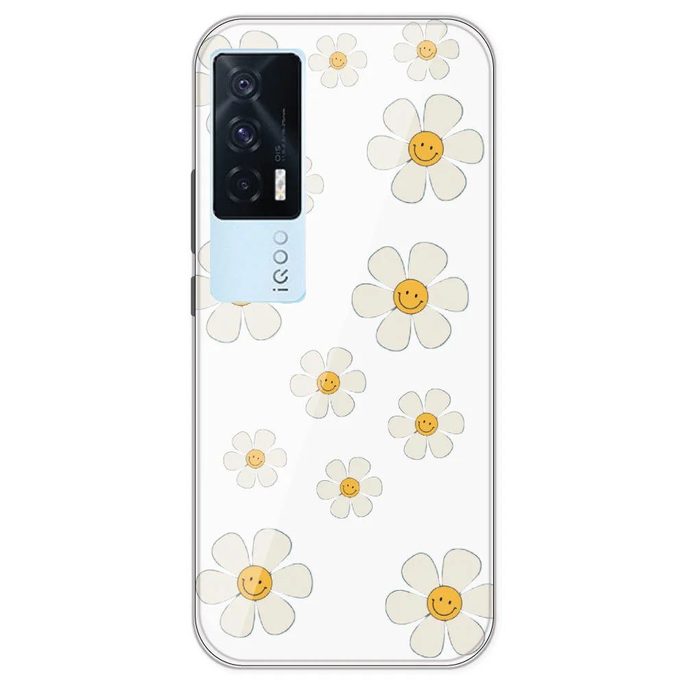 Smile Flowers - Clear Printed Silicone Case For IQOO 7